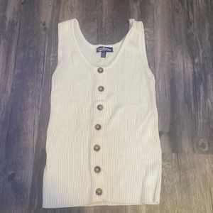 Cream color with brown multi color buttons. Size XS